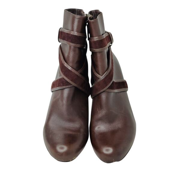 Brown leather Cole Haan Heeled strapped Booties Sz 6 - Picture 3 of 10